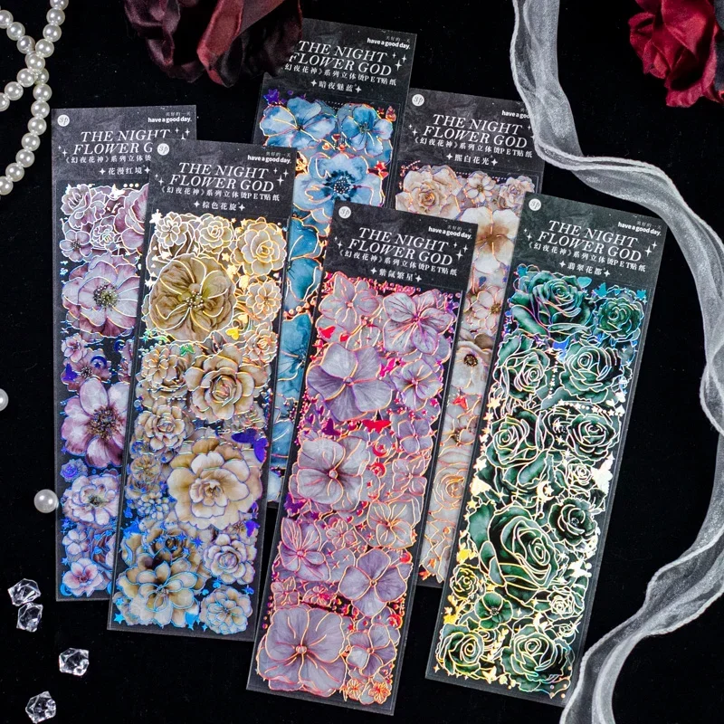 Art Craft Stationery - 3pcs/pack Flowers Flat Sticker Aesthetic Decorative