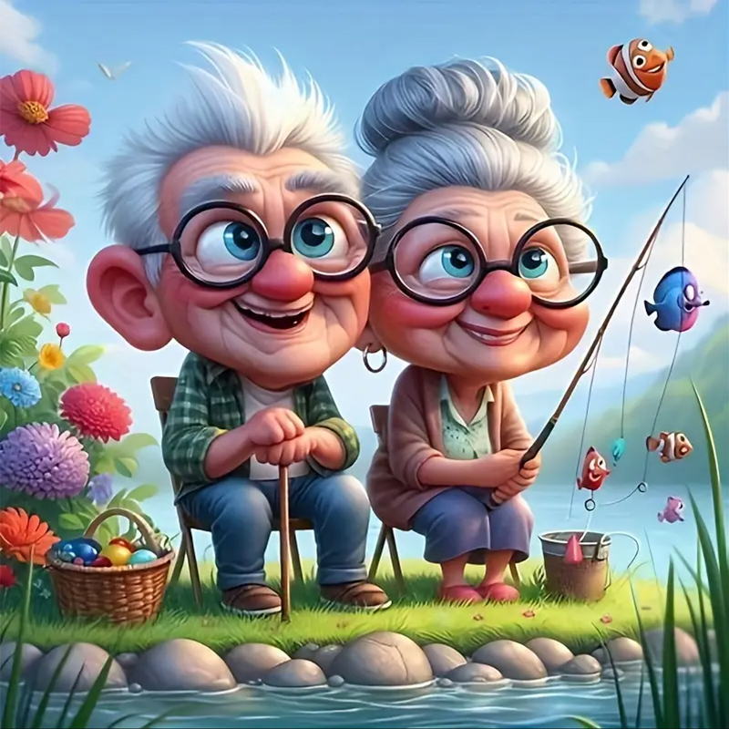 Art Craft Website - Grandparents Fishing Diamond Painting Set, DIY