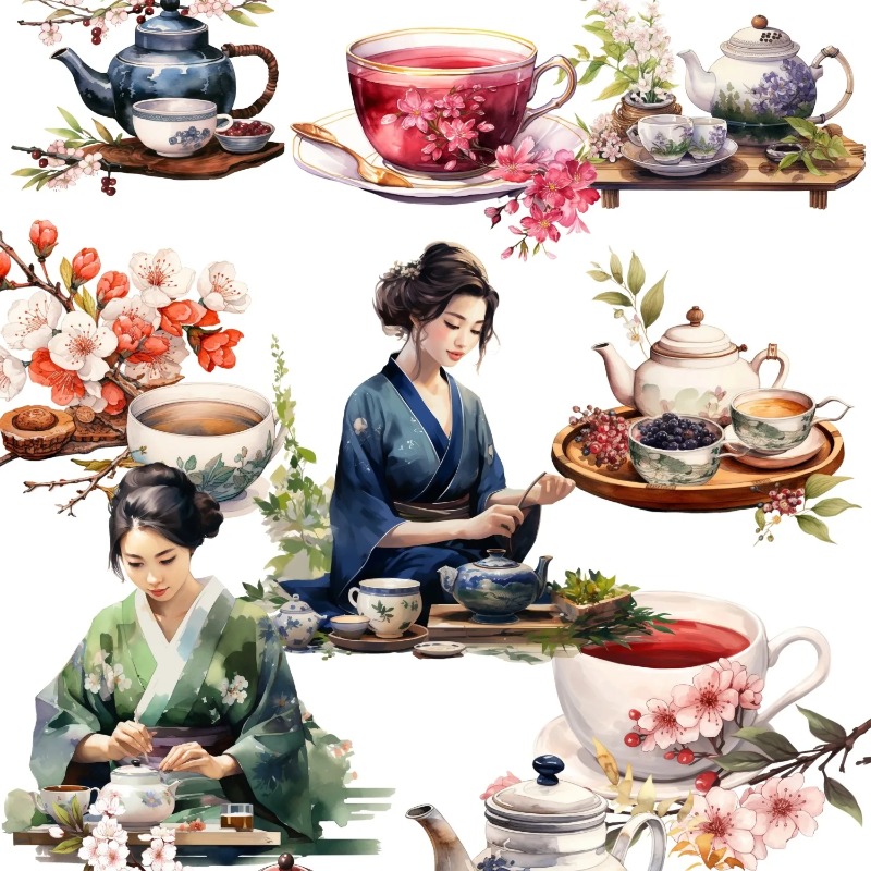 Art Craft For 3 Year Old - Cute Watercolor Tea Ceremony, Art Stickers