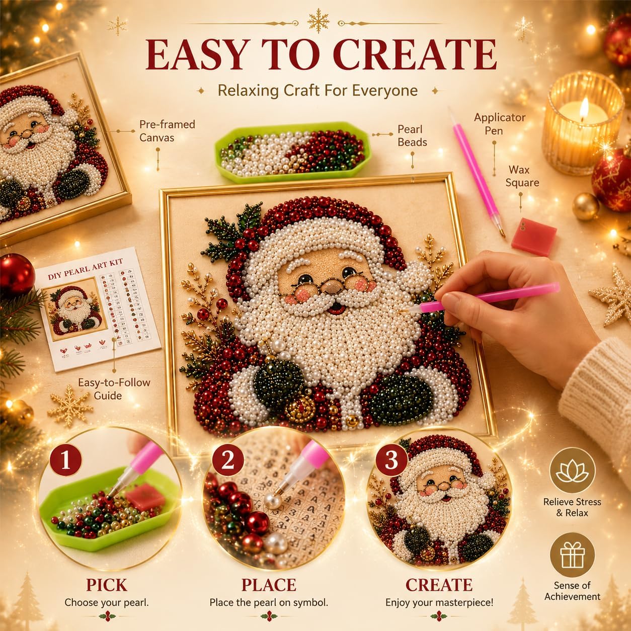 DIY Christmas Pearl Diamond Pa - Art Craft Holiday 评论和价格