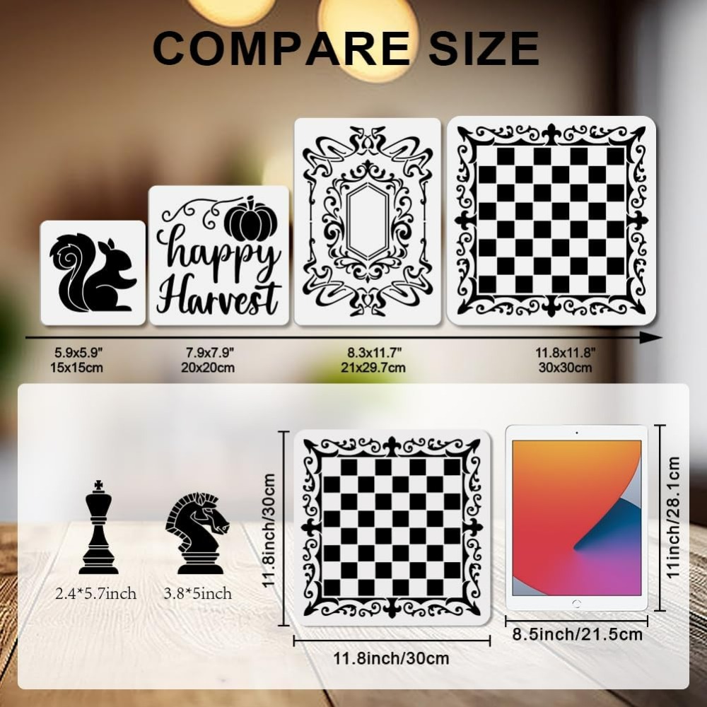 2Pcs Chess Pieces Stencil Lace - Art Craft Template 评论和价格