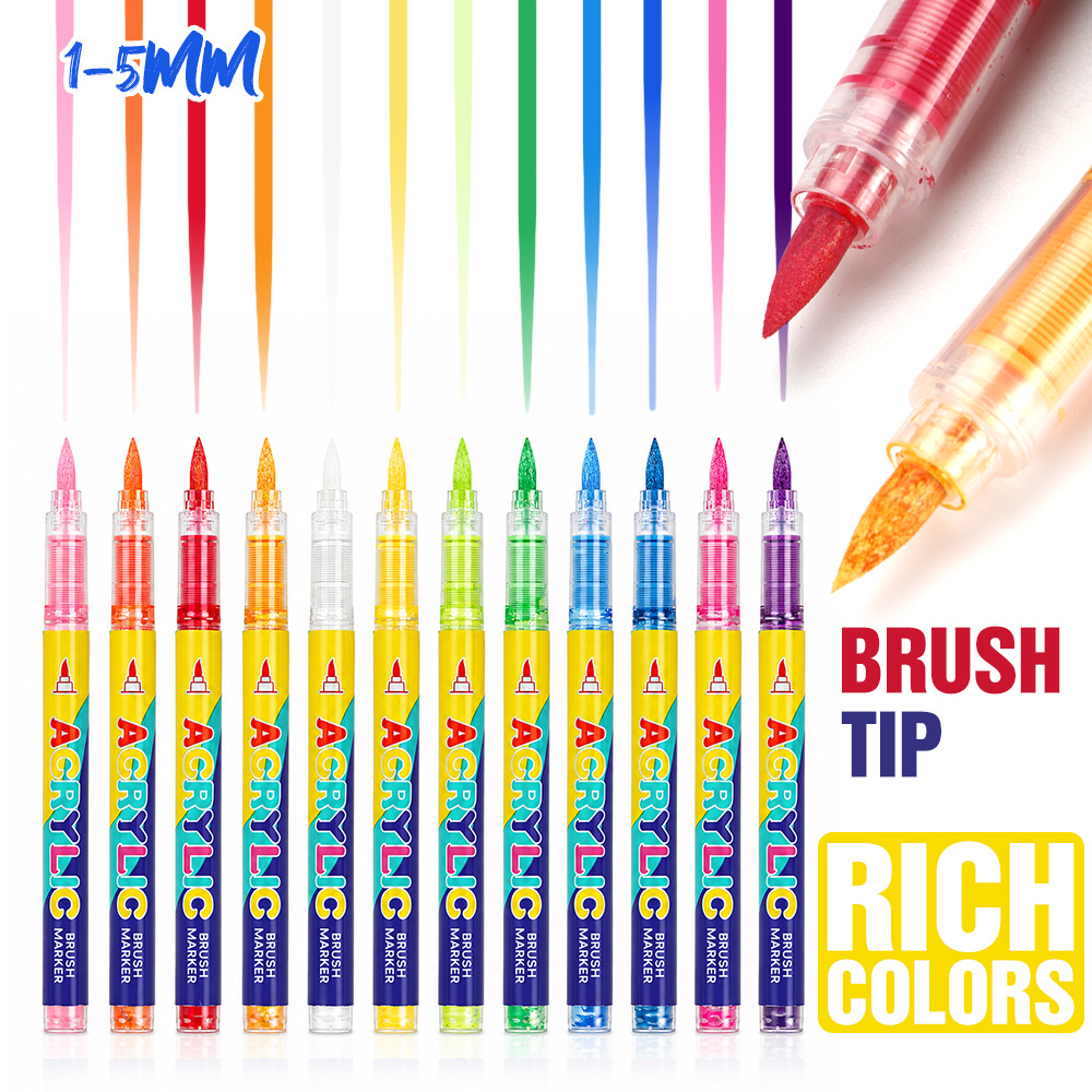 12 Colors Acrylic Brush Marker - Art Craft Stationery 评论和价格