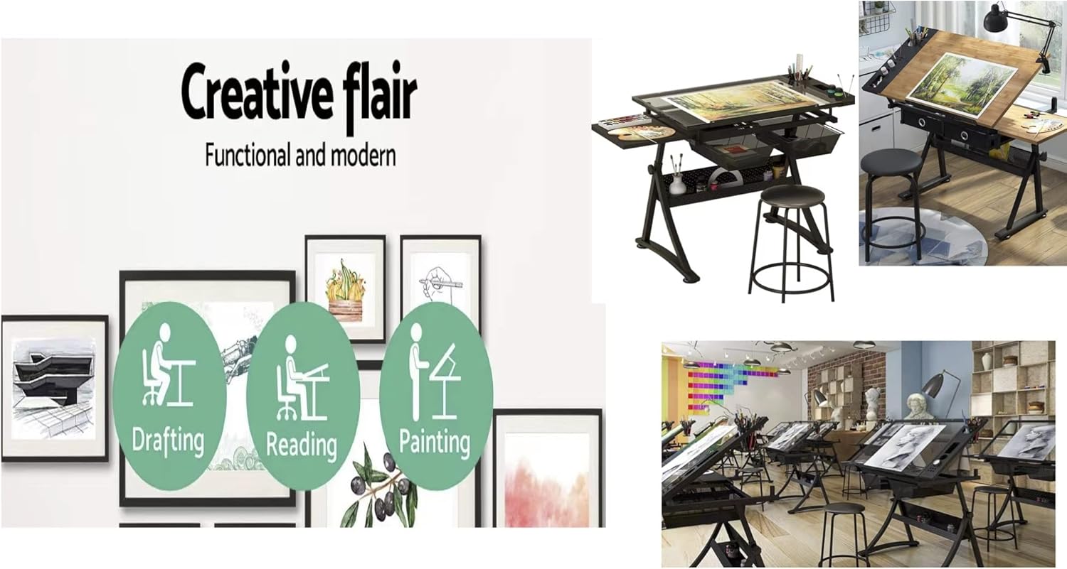 Glass Drafting Table Art Desk  - Art And Craft Studio 评论和价格
