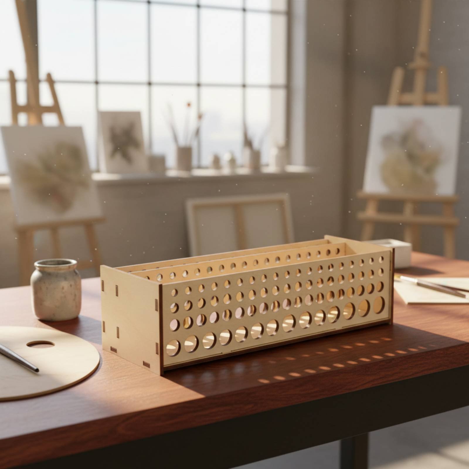 Paint Brush Rack 67 Holes Wood - Art And Craft Studio 评论和价格
