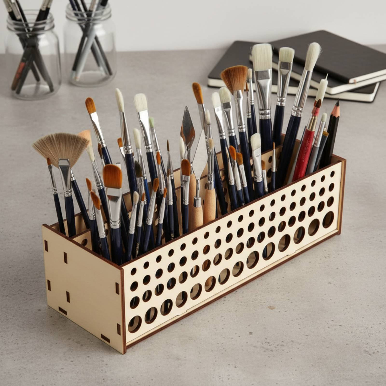 Paint Brush Rack 67 Holes Wood - Art And Craft Studio 评论和价格