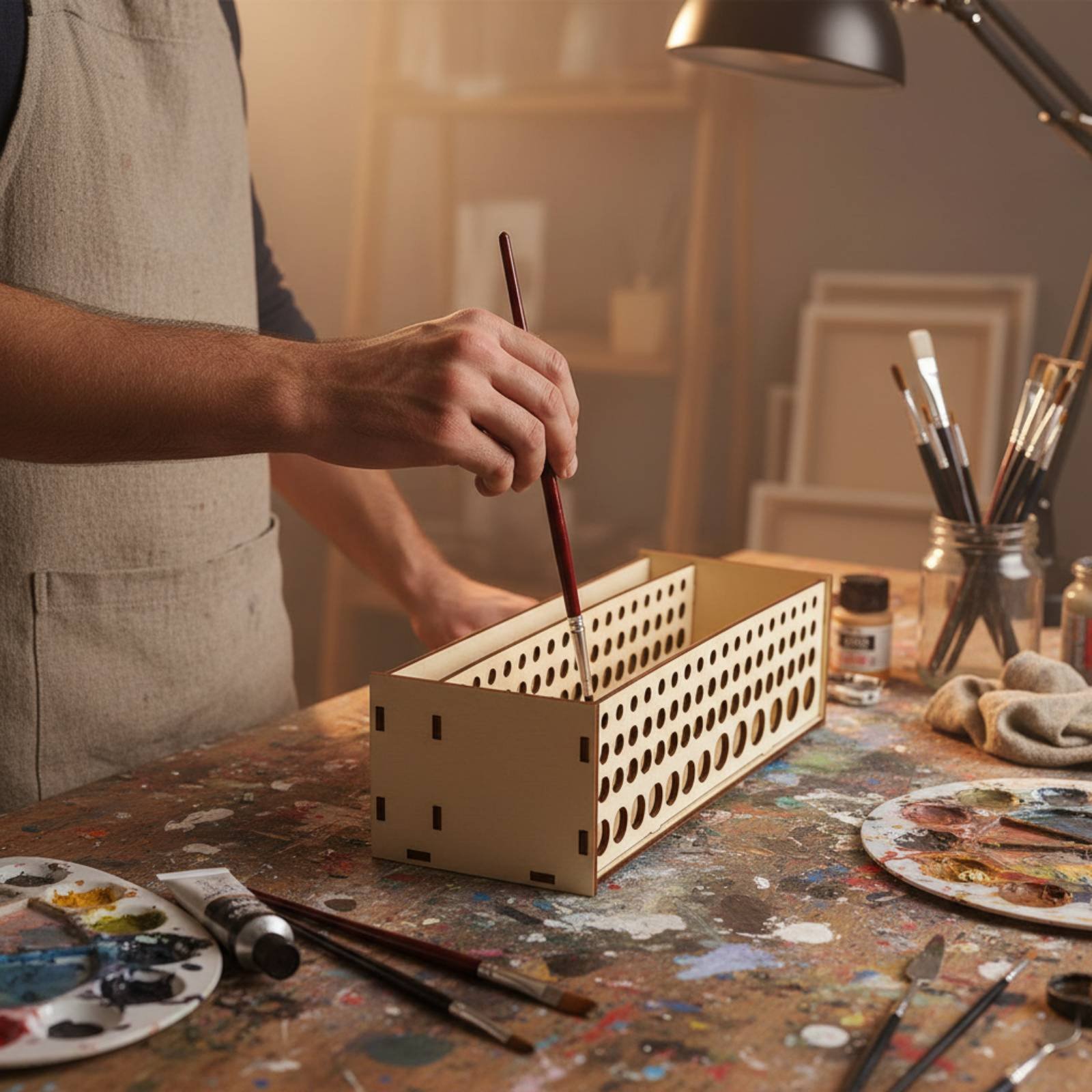 Paint Brush Rack 67 Holes Wood - Art And Craft Studio 评论和价格