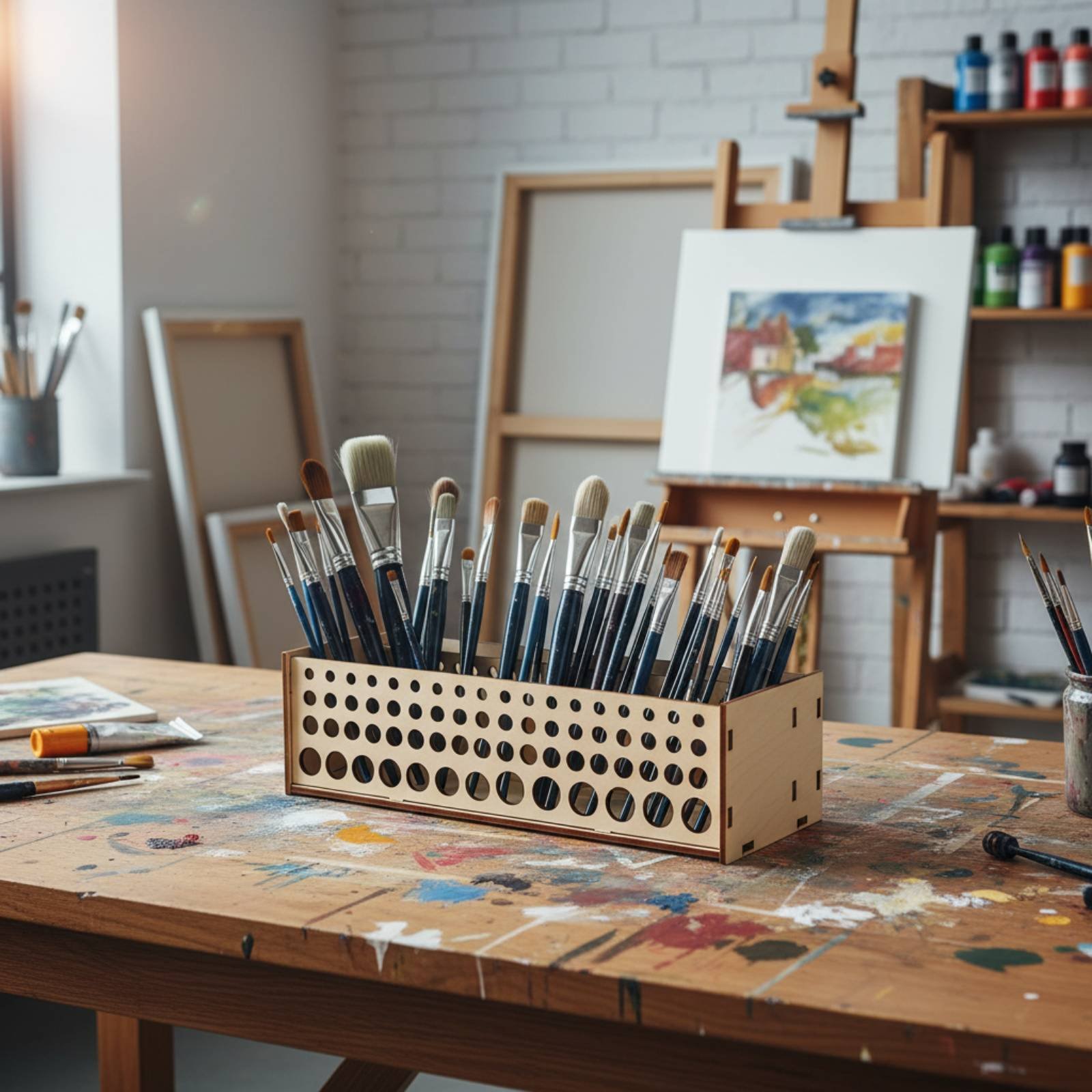 Paint Brush Rack 67 Holes Wood - Art And Craft Studio 评论和价格