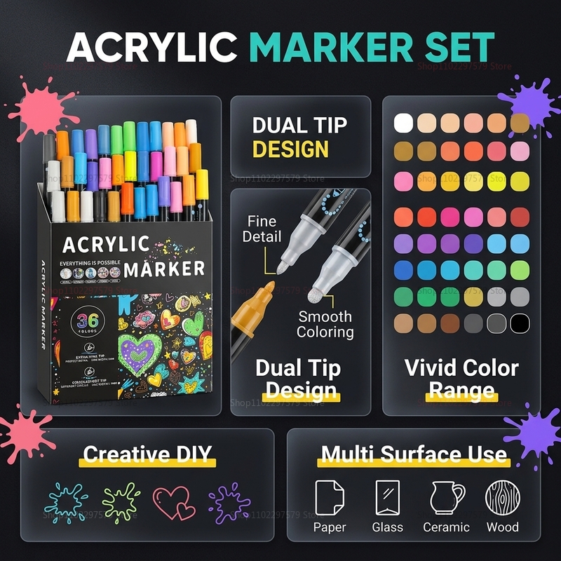 Double-headed acrylic paint ma - Art Craft Stationery 评论和价格